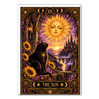 De Zon Tarotkaart Zwarte Kat Gotische Wandtapijt Kaart