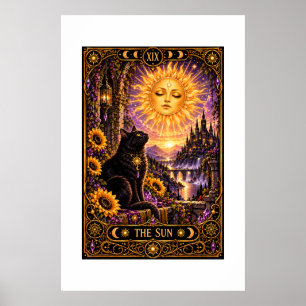 De Zon Tarotkaart Zwarte Kat Gotische Wandtapijt Poster