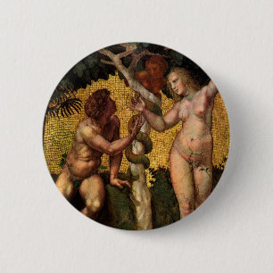 De Zondeval - Adam en Eva door Raphael Sanzio Ronde Button 5,7 Cm