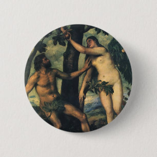 De Zondeval; Adam en Eva door Titian Ronde Button 5,7 Cm