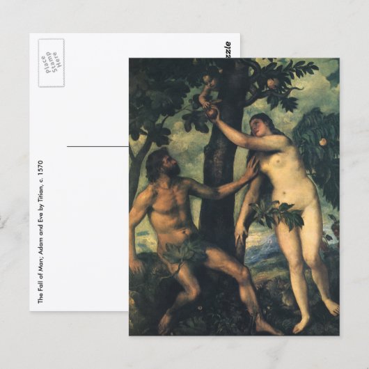 De zondeval; Adam en Eva van Titian Briefkaart (Voorkant / Achterkant)