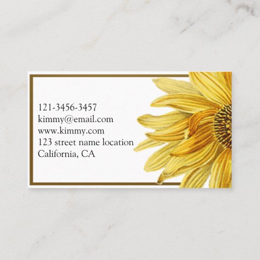 De zonnebloem visitekaartje (Achterkant)