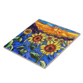 De zonnebloemen op de Sunset Tile Tegeltje (Zijkant)