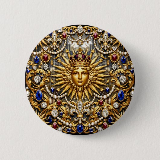 De Zonnekoning Versailles Franse weelderige Ronde Button 5,7 Cm (Voorkant)