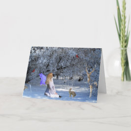 De Zonnestilstand Faerie van de winter met Dieren Feestdagen Kaart