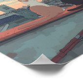 De zonsondergang op een dak poster (Hoek)