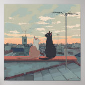 De zonsondergang op een dak poster (Voorkant)