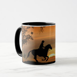 De Zonsondergang van de cowboy en van het Paard Mok