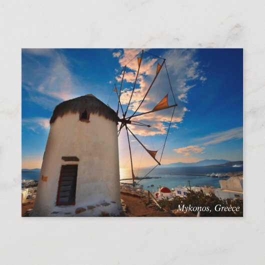 De Zonsondergang van de Windmolen van Mykonos, Briefkaart (Voorkant)