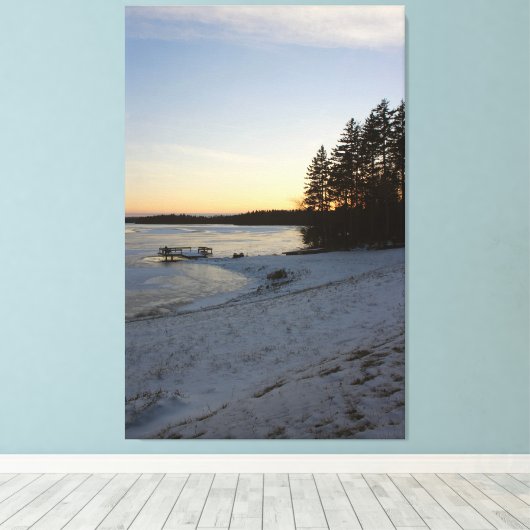 De Zonsondergang van de winter Canvas Afdruk (Insitu (Houten vloer))