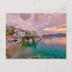 De zonsopgang in de oude haven van Skiathos, Griek Briefkaart