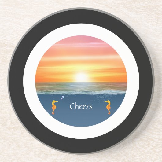 De zonsopgang van de oceaan met Zwart-wit Lijst Zandsteen Onderzetter (Voorkant)