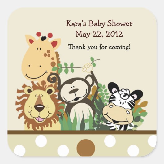 De Zoo Crew SQUARE Favor Sticker - Tan (Voorkant)