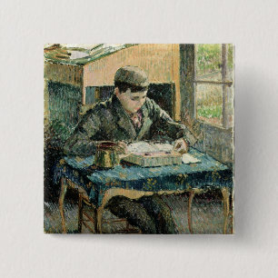 De zoon van de kunstenaar, 1893 (olie op doek) vierkante button 5,1 cm