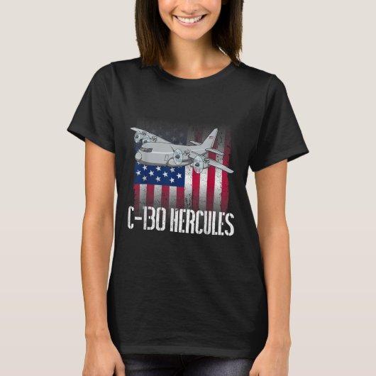 De zoute veteraan C-130 Hercules Amerikaanse vlag  T-shirt (Voorkant)
