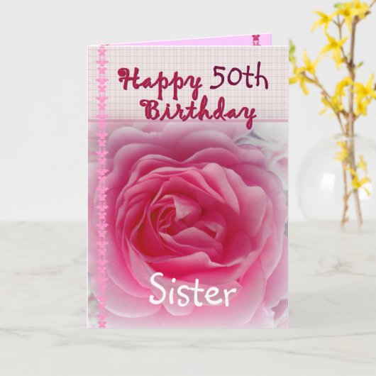 De ZUSTER - Gelukkige 50ste Verjaardag - Roze nam Kaart (Gele Bloem)