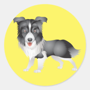 De zwart-witte Gele Hond van het Puppy van Border Ronde Sticker