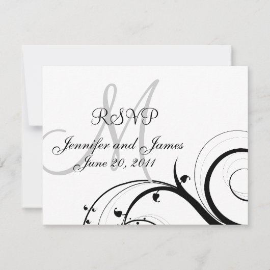 De zwart-witte Kaart van het Monogram RSVP (Voorkant)