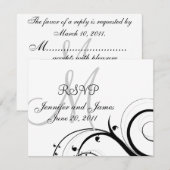 De zwart-witte Kaart van het Monogram RSVP (Voorkant / Achterkant)