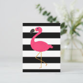 De zwart-witte Roze Flamingo van de Streep Briefkaart (Staand voorkant)