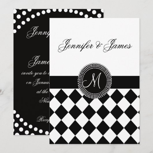 De zwart-witte Uitnodiging van het Huwelijk van (Voorkant / Achterkant)
