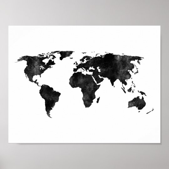 Alexander Graham Bell medaillewinnaar Ondenkbaar De zwart-witte Wereldkaart van de Waterverf Poster | Zazzle.nl