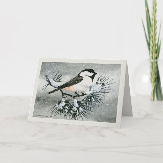 De zwarte Afgedekte Textuur van de Vogel Chickadee Feestdagen Kaart (Voorkant)