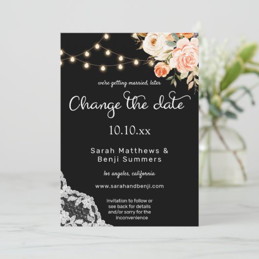 De zwarte & Blush Perzische kant Verander de Datum Kaart (Staand voorkant)