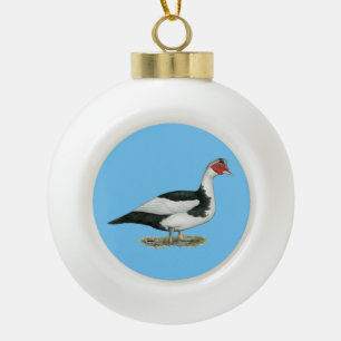 De Zwarte Bonte Mannetjeseend van Muscovy Keramische Bal Ornament