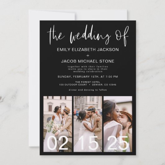 De zwarte bruiloft van minimalistische QR-code Kaart (Voorkant)