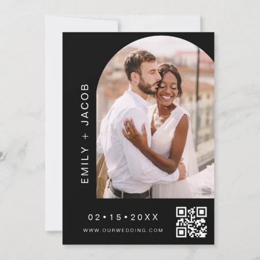 De zwarte bruiloft van minimalistische QR-code Kaart (Achterkant)