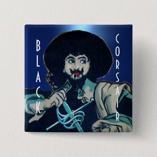 DE ZWARTE CORSAIR-gem blauw Vierkante Button 5,1 Cm (Voorkant)
