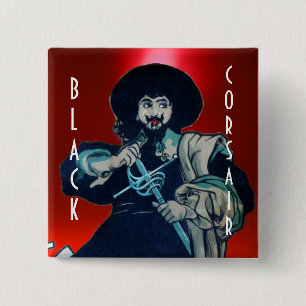 DE ZWARTE CORSAIR-gem rood Vierkante Button 5,1 Cm