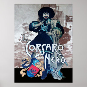 DE ZWARTE CORSAIR/Pirate Ship Battle in Sepia Poster