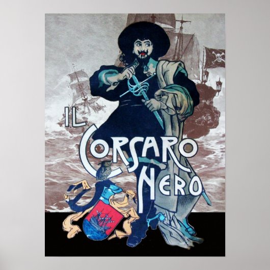 DE ZWARTE CORSAIR/Pirate Ship Battle in Sepia Poster (Voorkant)