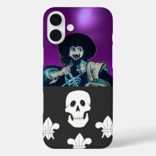 DE ZWARTE CORSAIR SKULL EN FLEUR DE LIS iPhone 16 PLUS HOESJE