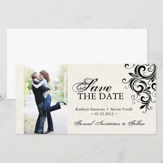 De zwarte en Foto van Cream sparen de Uitnodiging  (Voorkant / Achterkant)