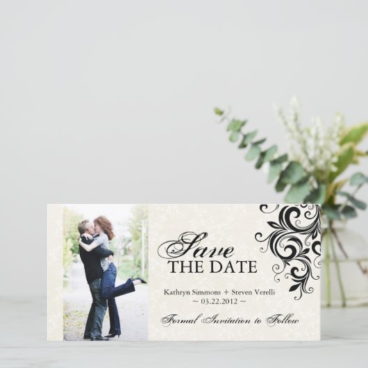 De zwarte en Foto van Cream sparen de Uitnodiging  (Staand voorkant)