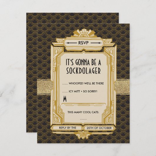 De zwarte en Gouden Grote Kaarten van Gatsby RSVP (Voorkant / Achterkant)