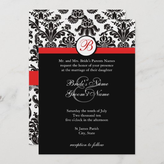 De zwarte en Rode Uitnodiging van het Huwelijk van (Voorkant / Achterkant)