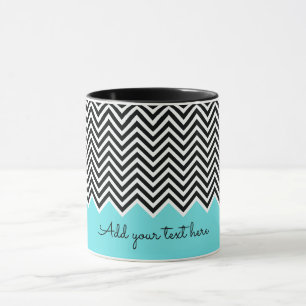 De zwarte en Turquoise Modern Chevron Aangepaste T Mok