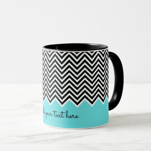 De zwarte en Turquoise Modern Chevron Aangepaste T Mok (Voorkant rechts)
