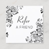 De zwarte en Witte Floral Rol Verwijs een Vriend Aanbevelingskaartje (Voorkant)