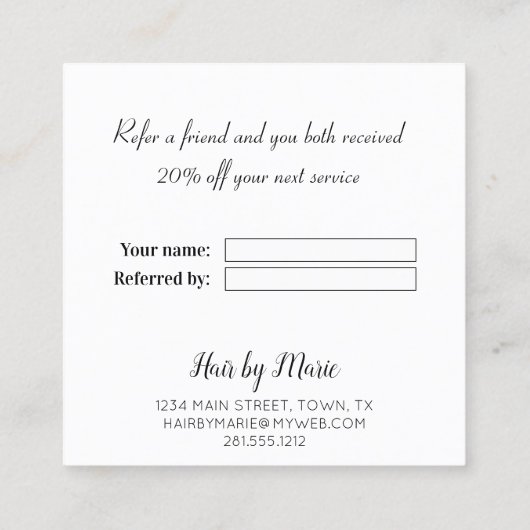 De zwarte en Witte Floral Rol Verwijs een Vriend Aanbevelingskaartje (Achterkant)