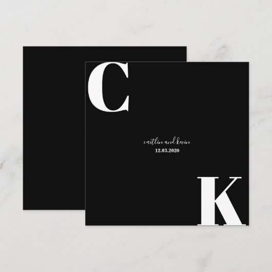 De zwarte en Witte Initialen sparen de Uitnodiging (Voorkant / Achterkant)