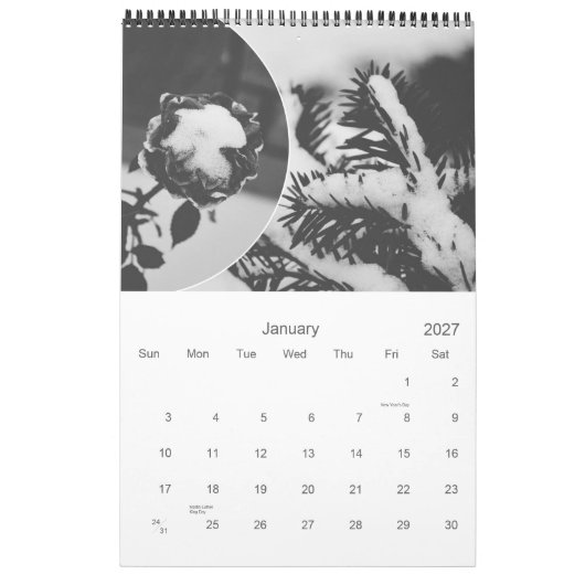 de zwarte en witte kalender*2104 kalender (Jan 2027)