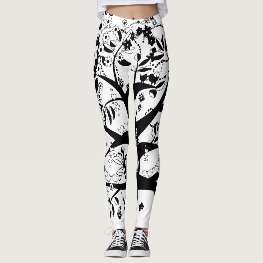 De zwarte en witte levensboom leggings (Voorkant)