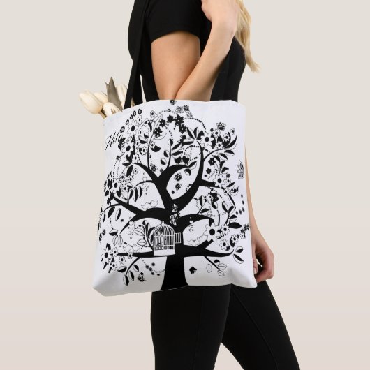 De zwarte en witte levensboom tote bag (Dichtbij)
