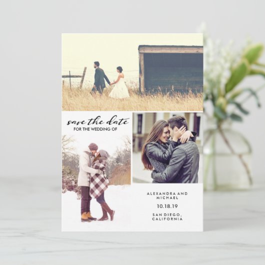 De zwarte en Witte Moderne Foto van het Manuscript Save The Date (Staand voorkant)