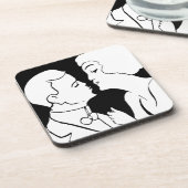 De zwarte en witte monochrome kus deco retro bier onderzetter (Linkerzijde)